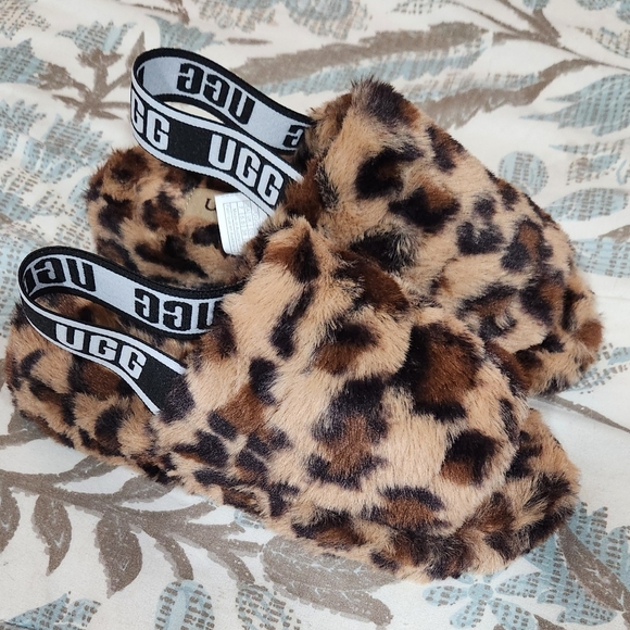 UGG Shoes - Authentic UGG "FLUFF YEAH" Tan And Bown Leopard Fuzzy Slides